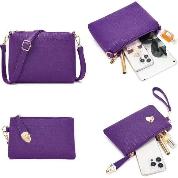 Women's Purple Faux Leather Top Handle High Quality Smooth Zippers Tote Bag - Picture 7 of 7